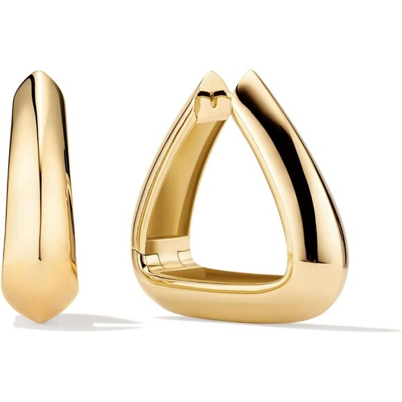 14K Gold Plated Thick Chunky Geometry Earrings for Women - Picture 1 of 6
